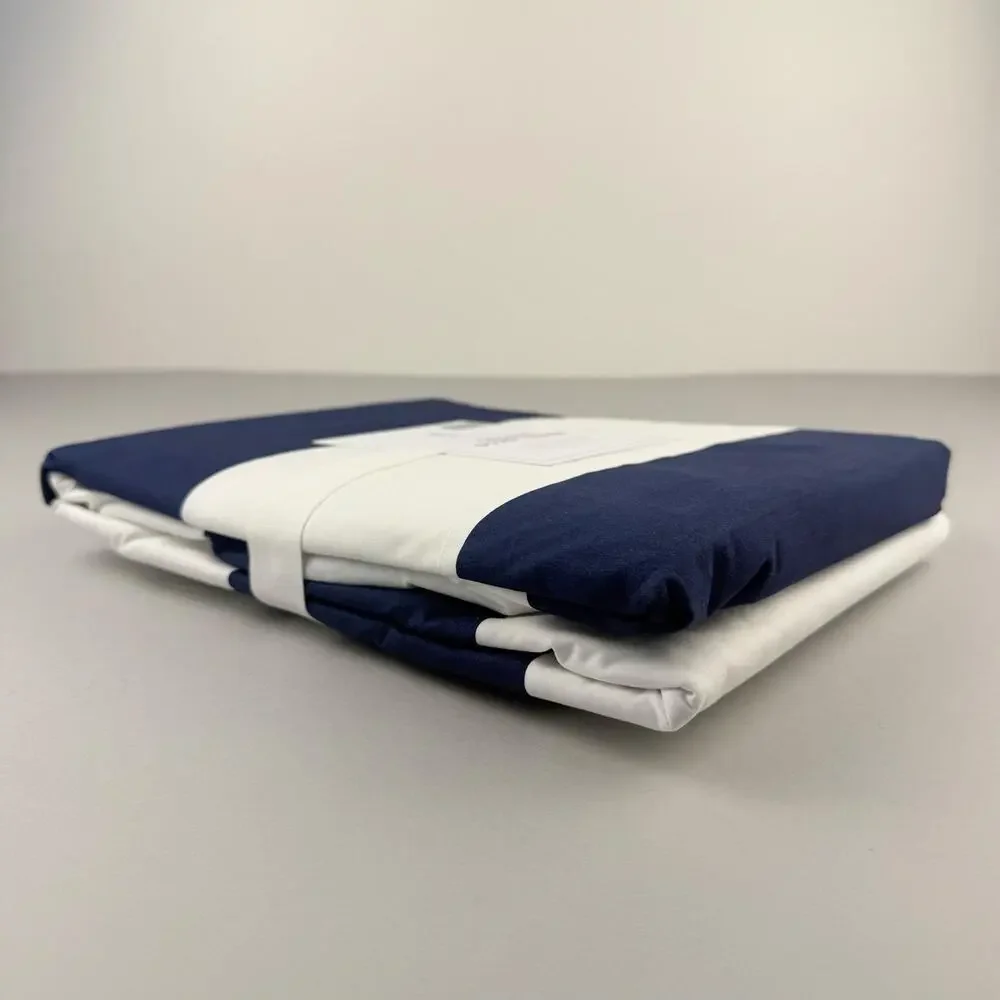 Pottery Barn Kids Rugby Stripe Organic Duvet Cover TWIN Navy Blue White NEW